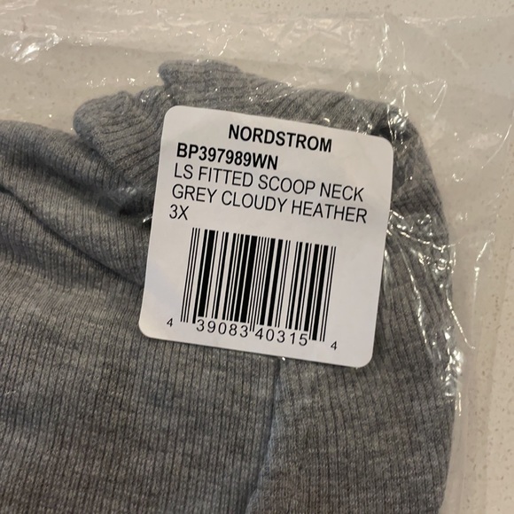 NWT Nordstrom BP LS Fitted Ribbed Scoop Neck Grey - Picture 9 of 11